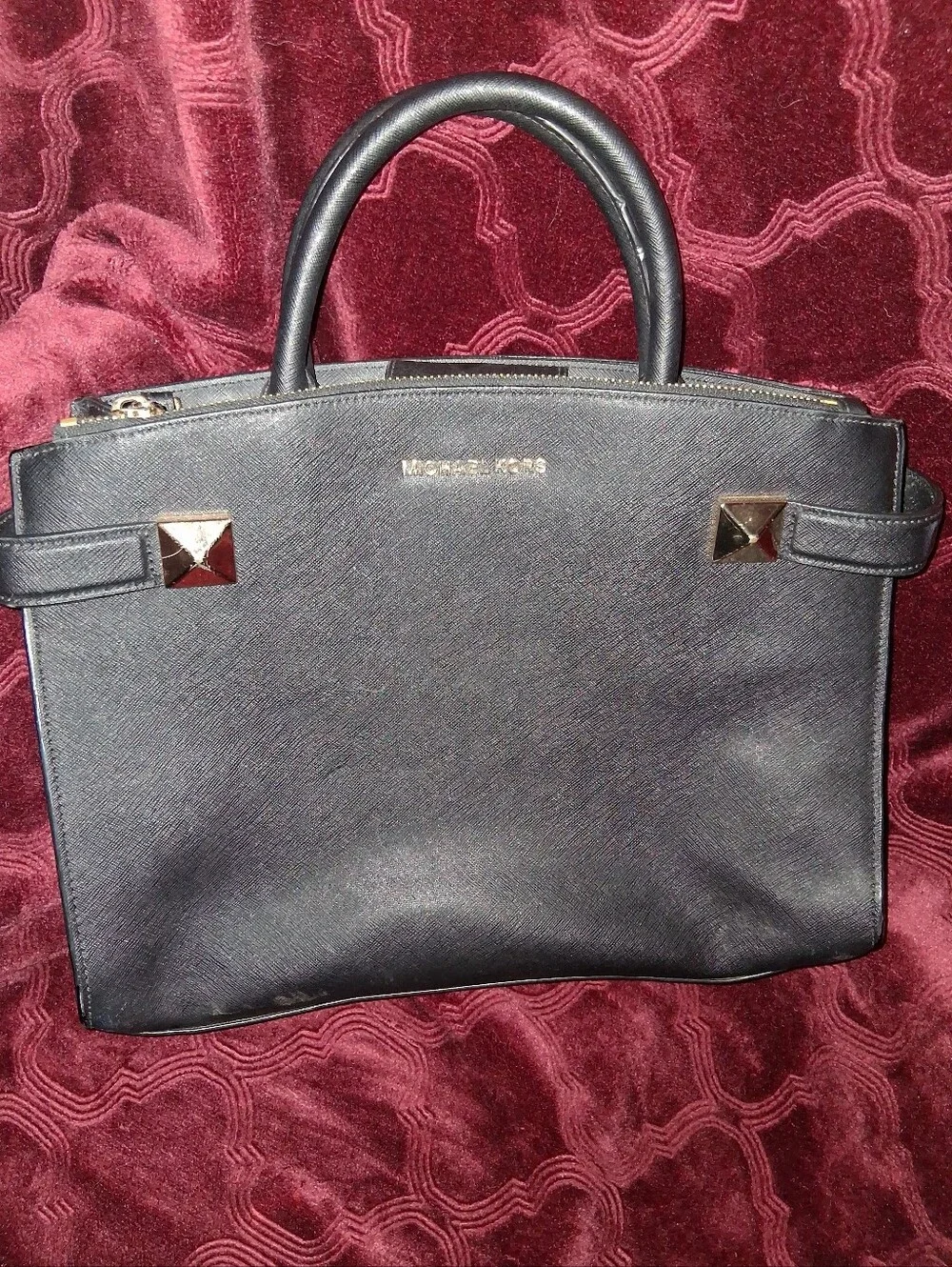 Michael Kors Black Leather Satchel with Gold Accents